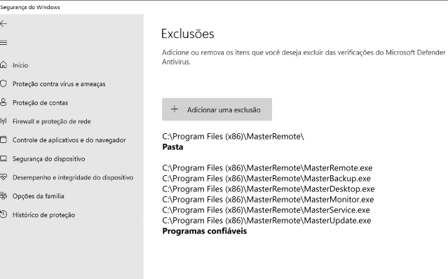 DEFENDER-Exclusoes remote